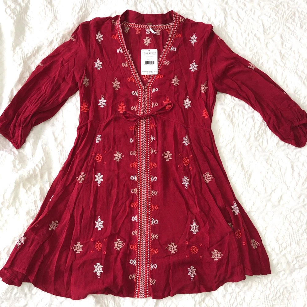 NWT free people dark pink hand stitched dress